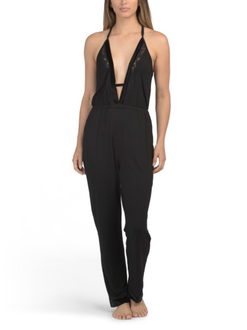 NWT I COLLECTION Knit Halter Neck Black Jumper with Velvet Trim